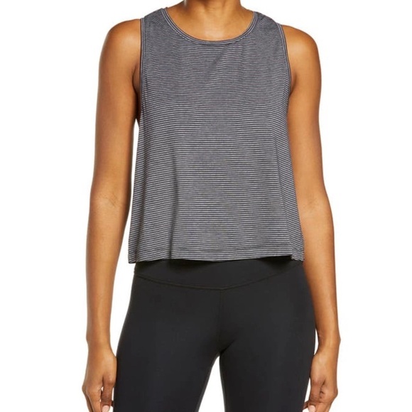 New Nordstrom Zella Work For It‎ Stripe Tank Top Black Grey Size XL Sporty Tee - Picture 2 of 8